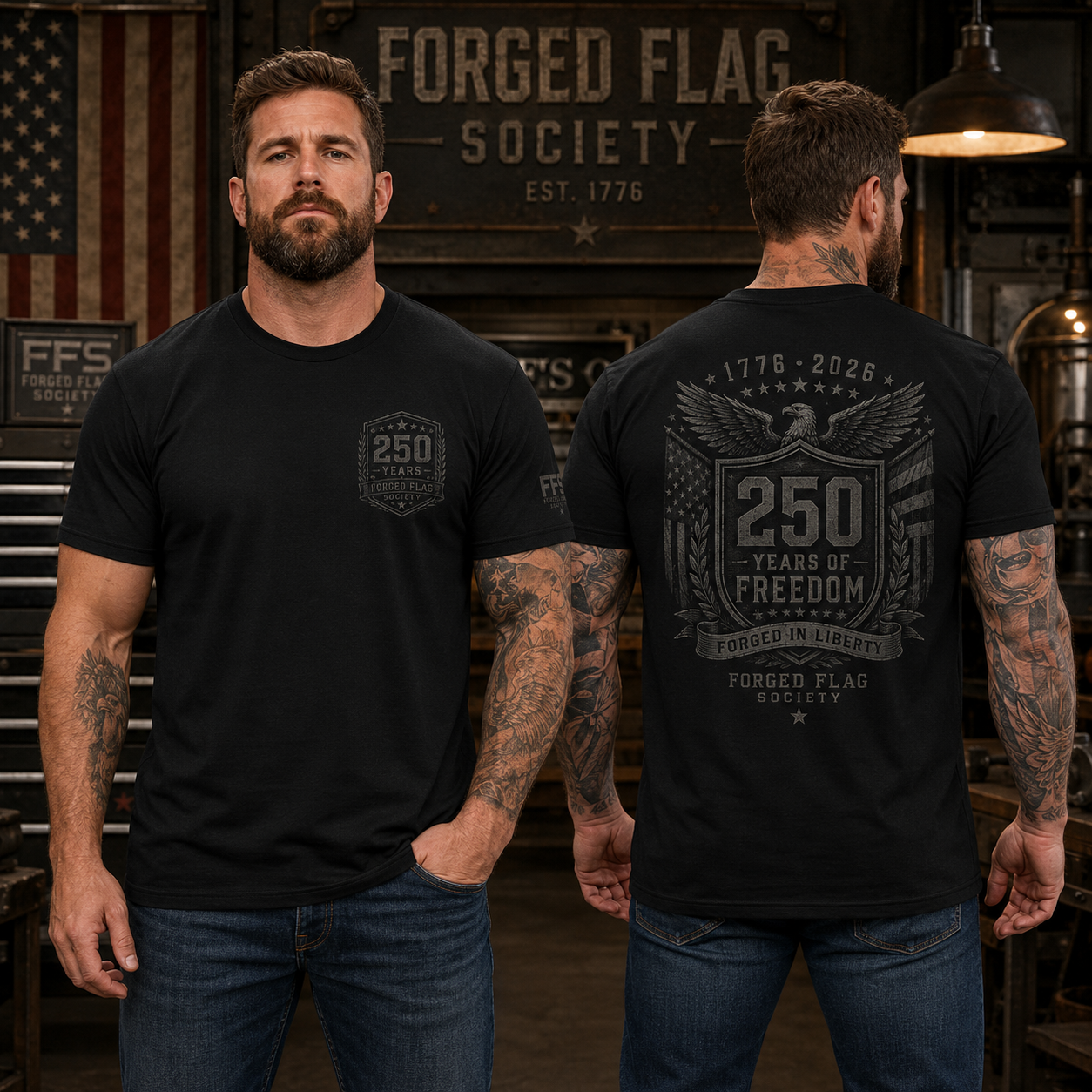 250 Years of Freedom Tone-On-Tone Forged Flag Tee