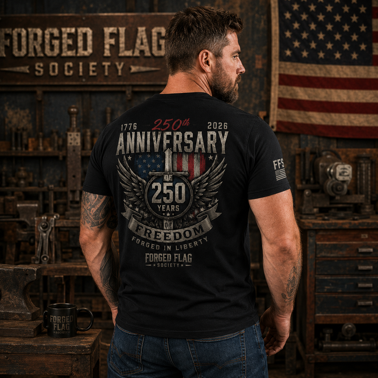 1776–2026 America 250 Forged Flag Tee