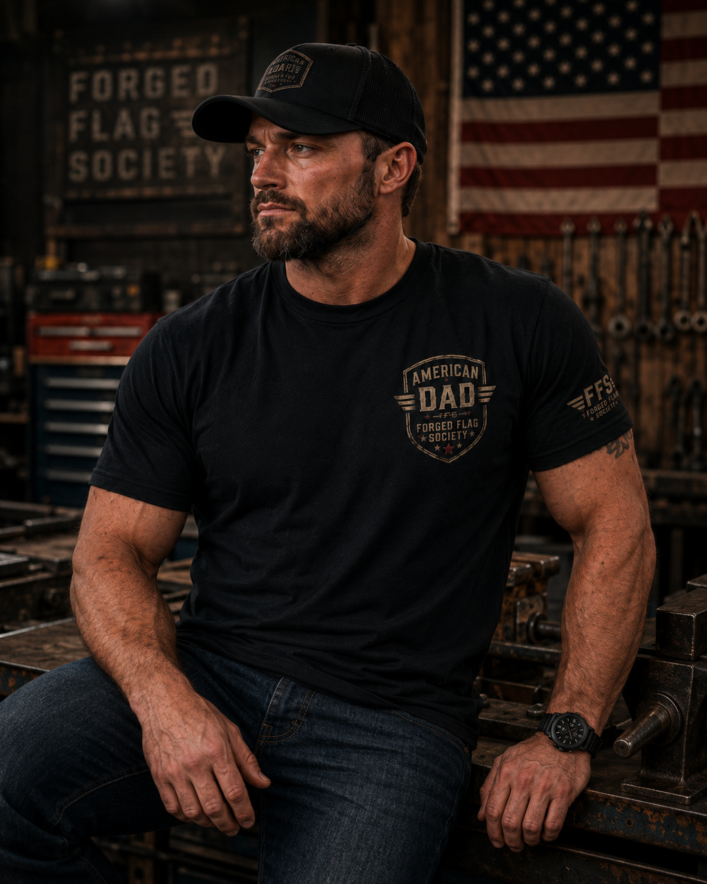 American Dad Forged Flag Tee