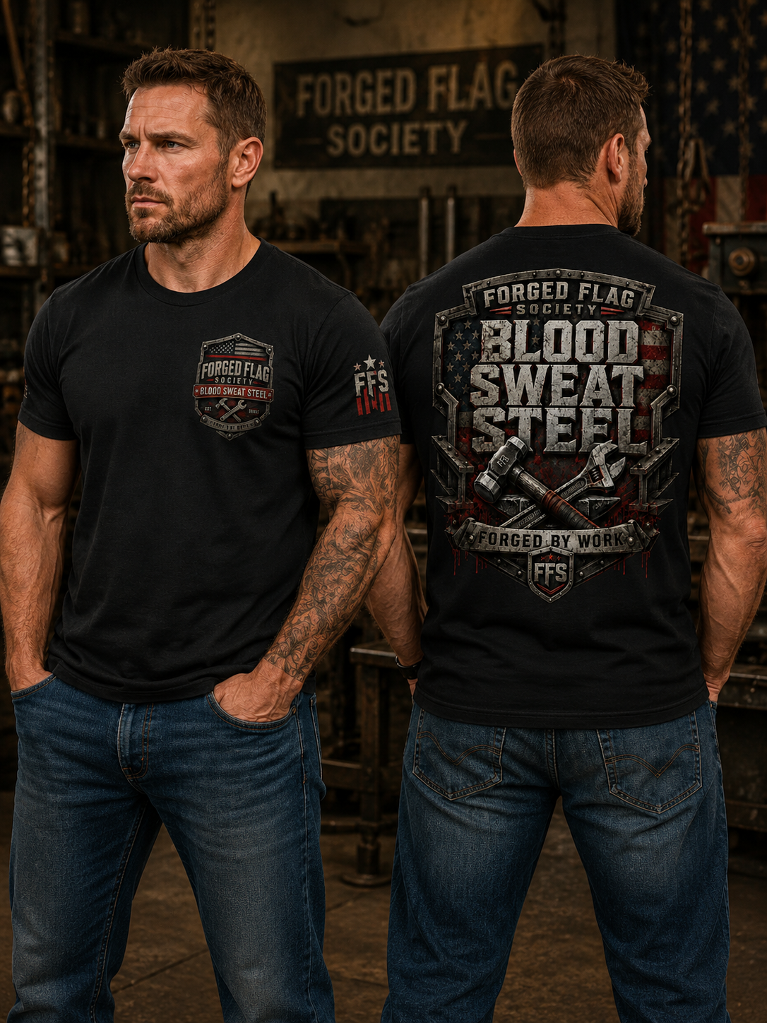 Blood Sweat Steel Forged Flag Tee
