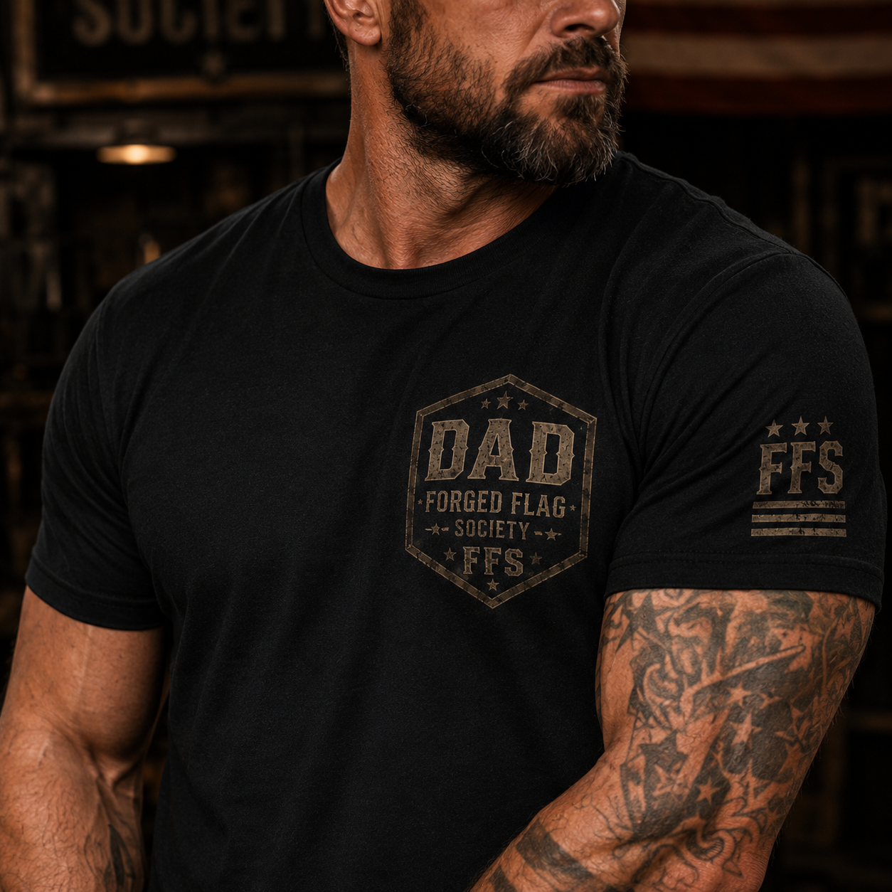 Built By Discipline Dad Forged Flag Tee