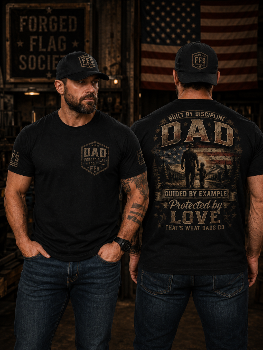Built By Discipline Dad Forged Flag Tee