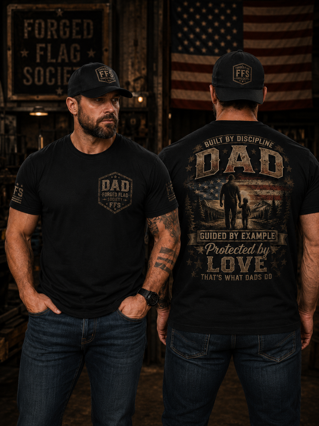 Built By Discipline Dad Forged Flag Tee
