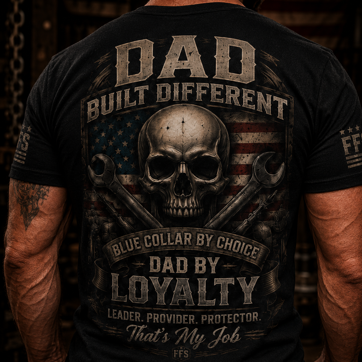 Dad Built Different Forged Flag Tee