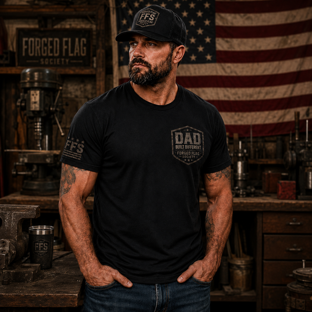 Dad Built Different Forged Flag Tee