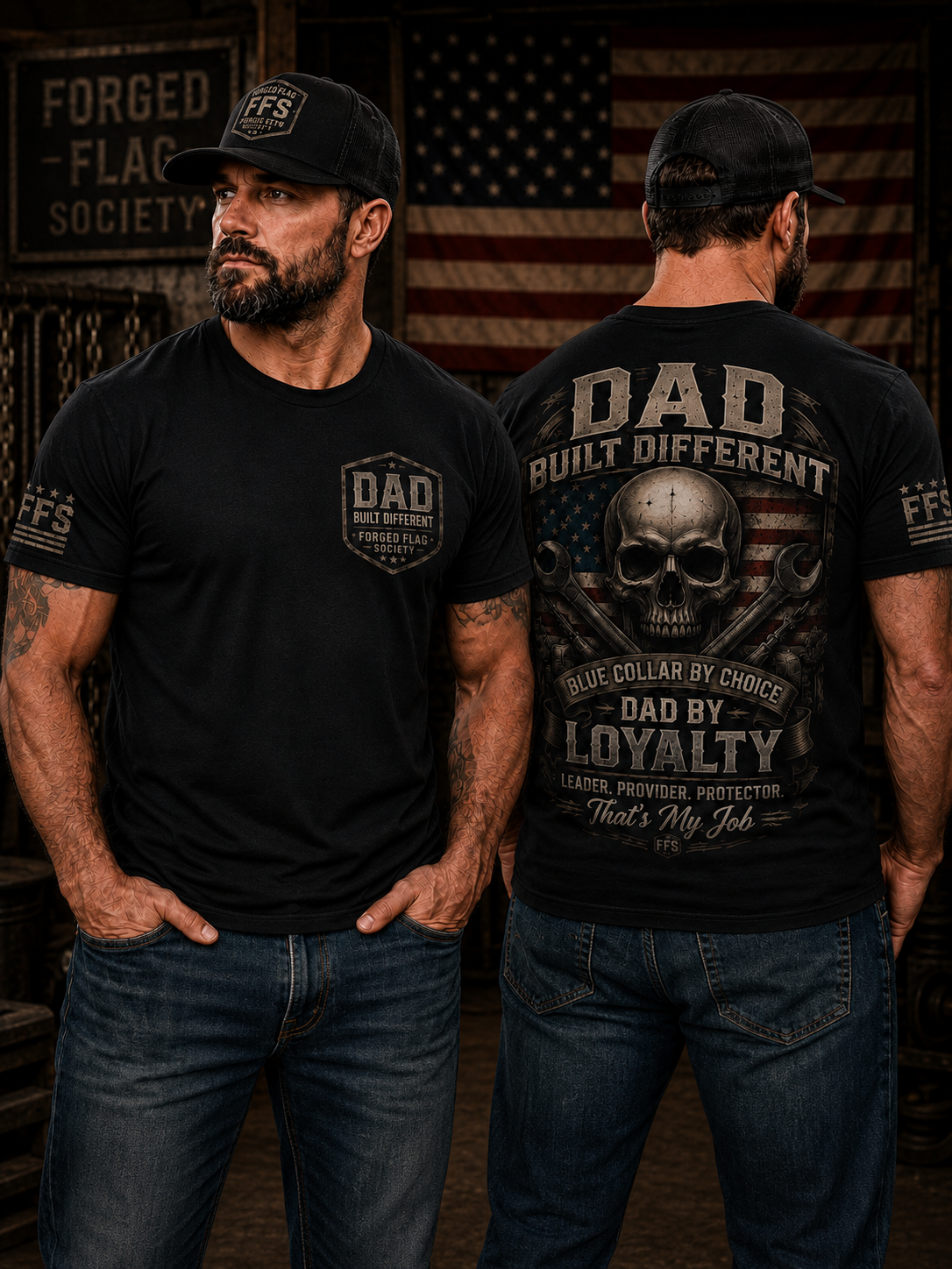 Dad Built Different Forged Flag Tee