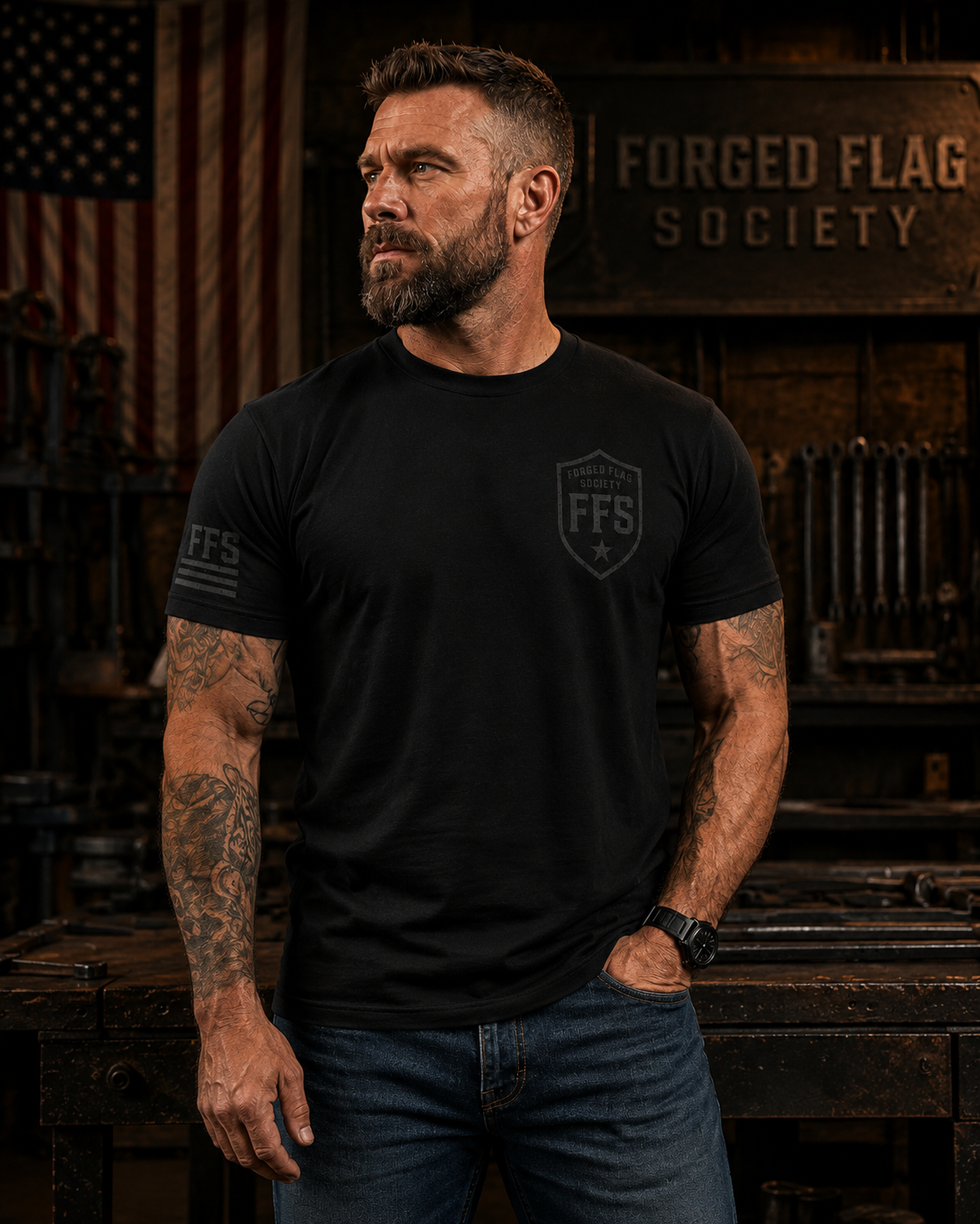 Hard Work Freedom Forged Flag Tee