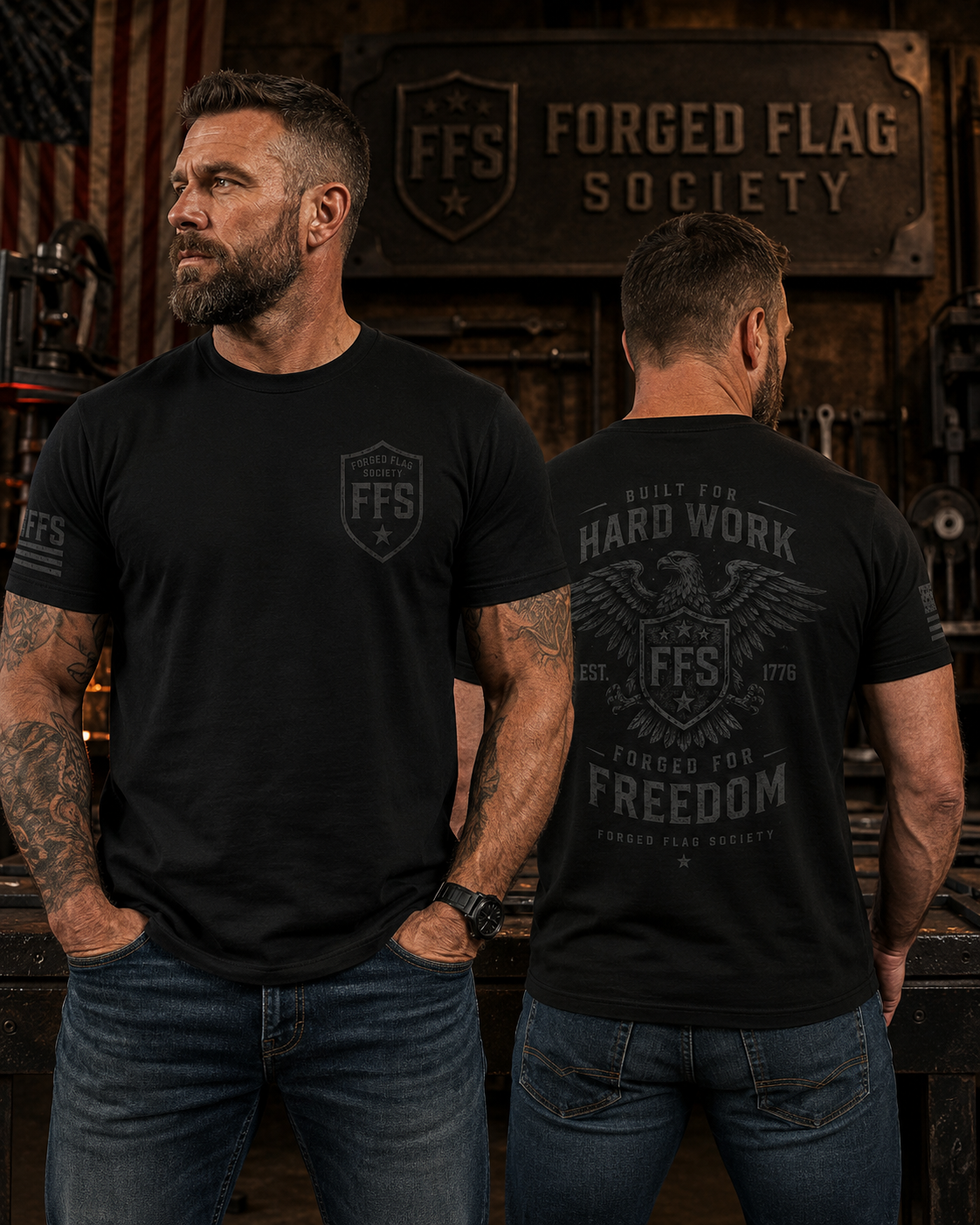 Hard Work Freedom Forged Flag Tee