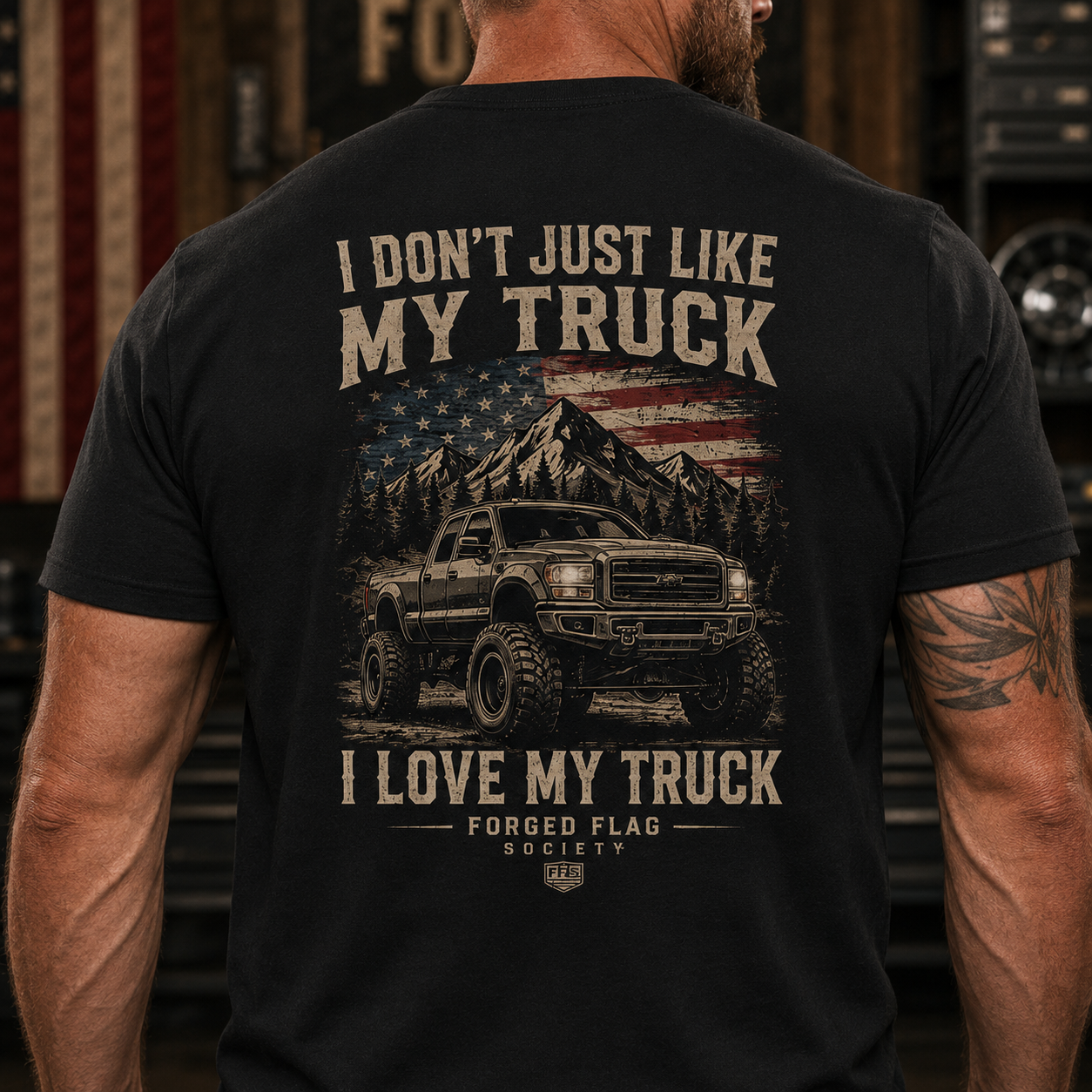 I Love My Truck Forged Flag Tee