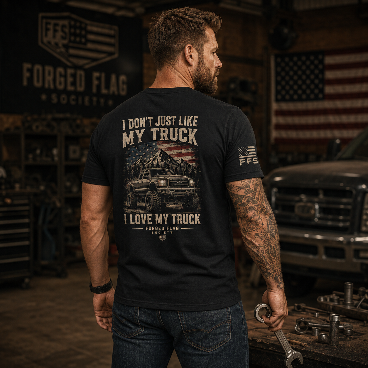 I Love My Truck Forged Flag Tee