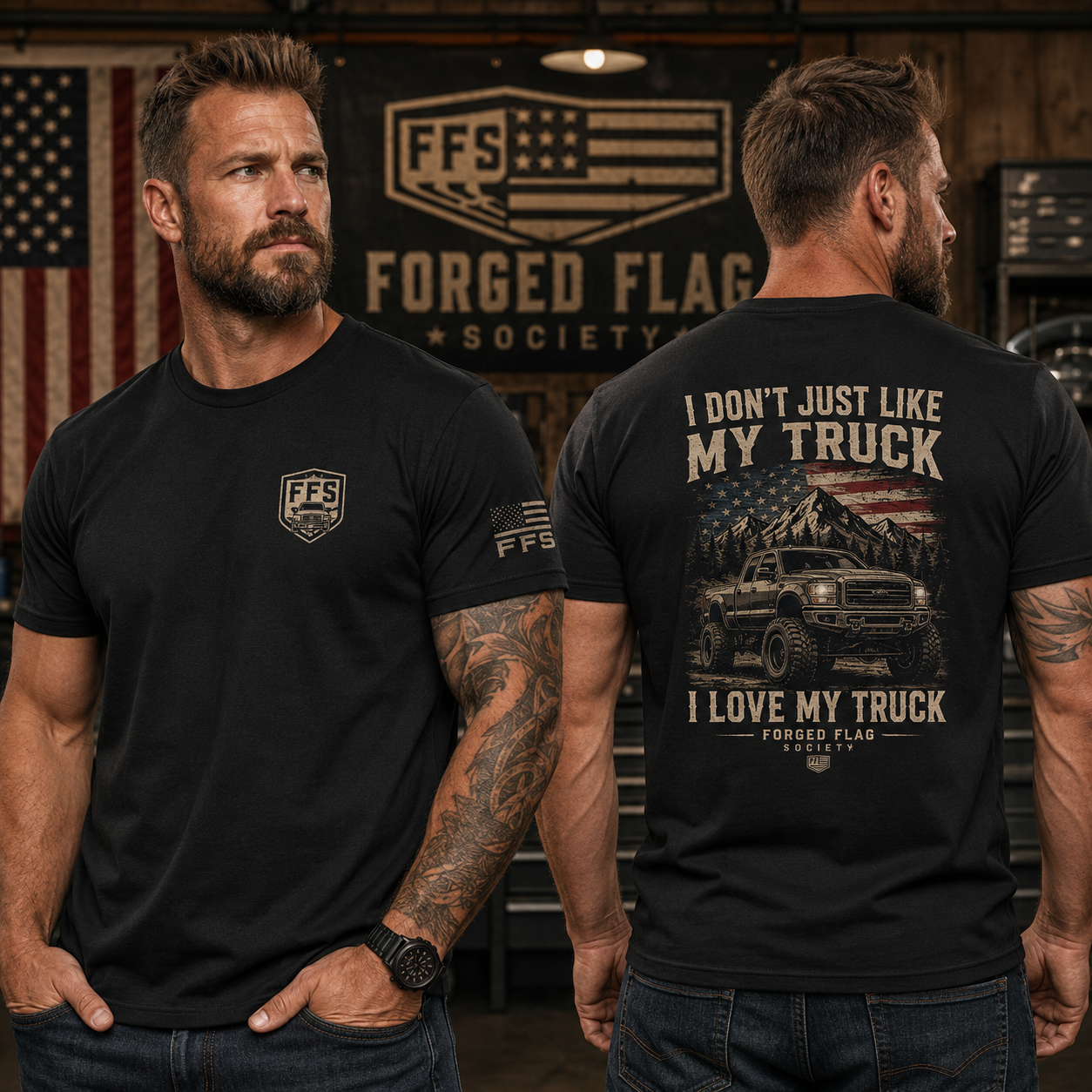 I Love My Truck Forged Flag Tee