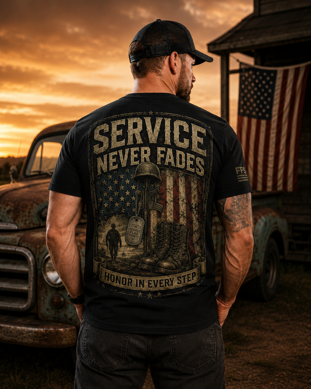 Service Never Fades Forged Flag Tee
