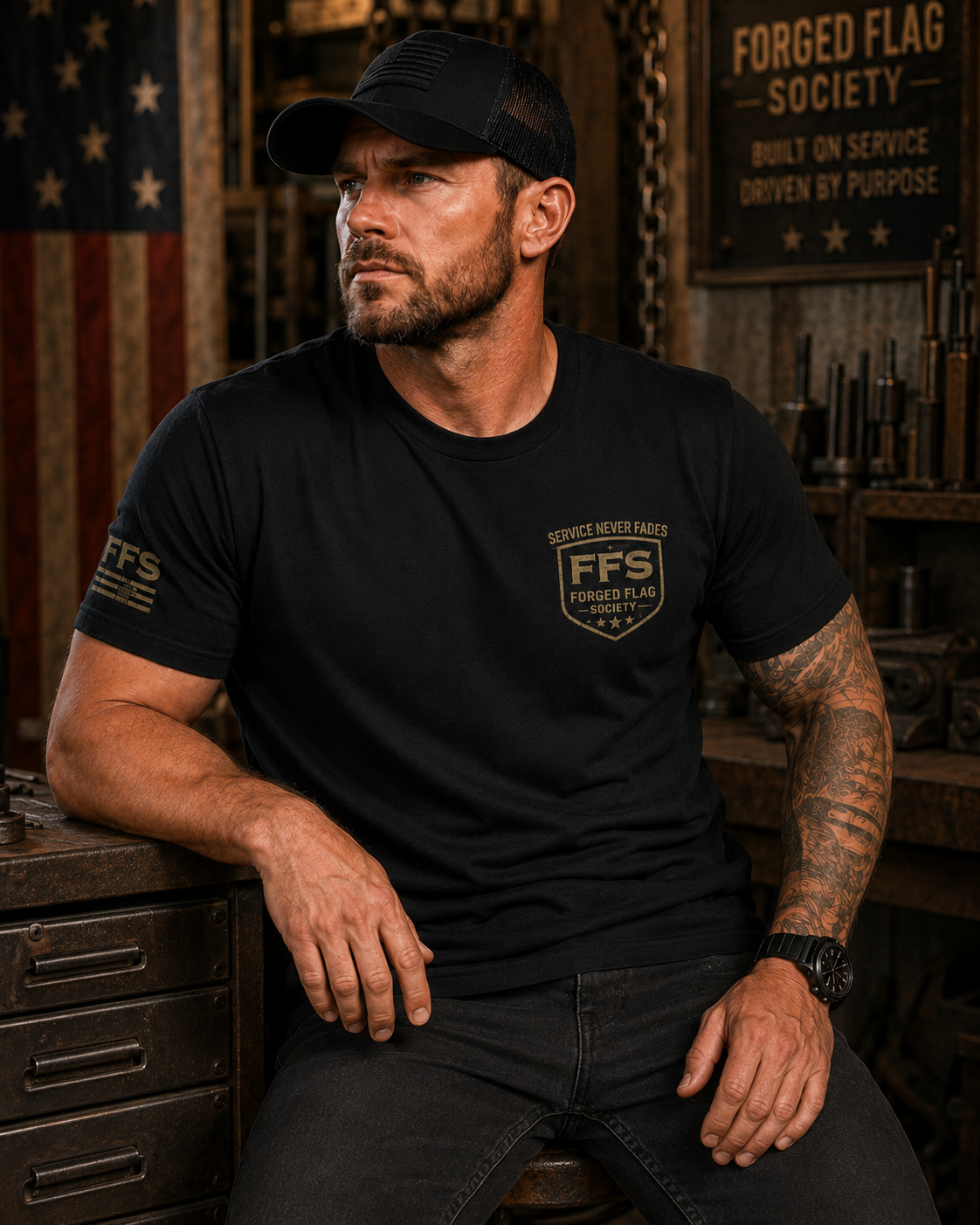 Service Never Fades Forged Flag Tee