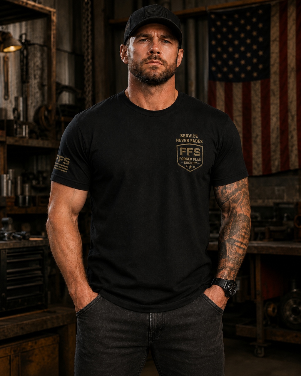 Service Never Fades Forged Flag Tee
