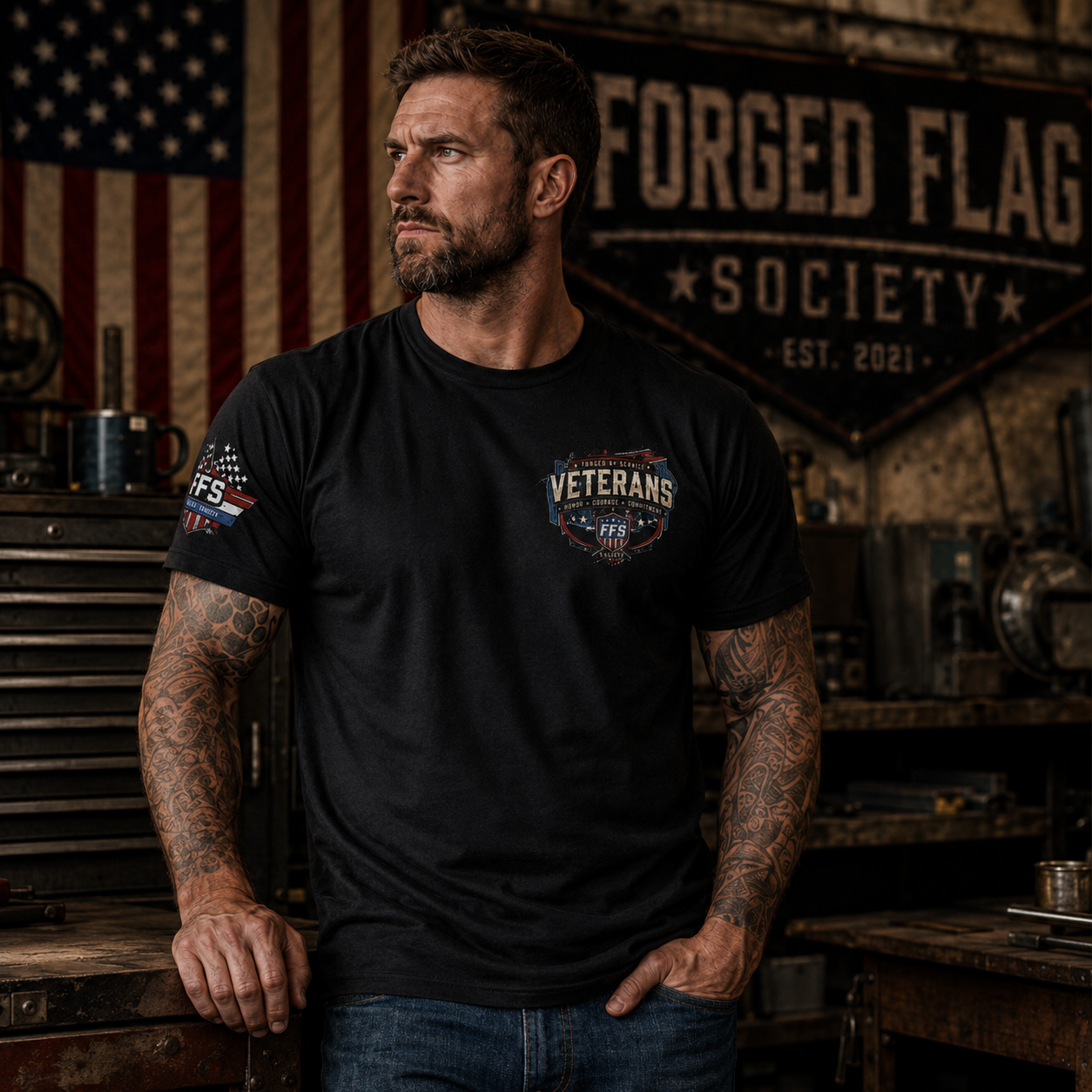Veterans Forged Flag Tee