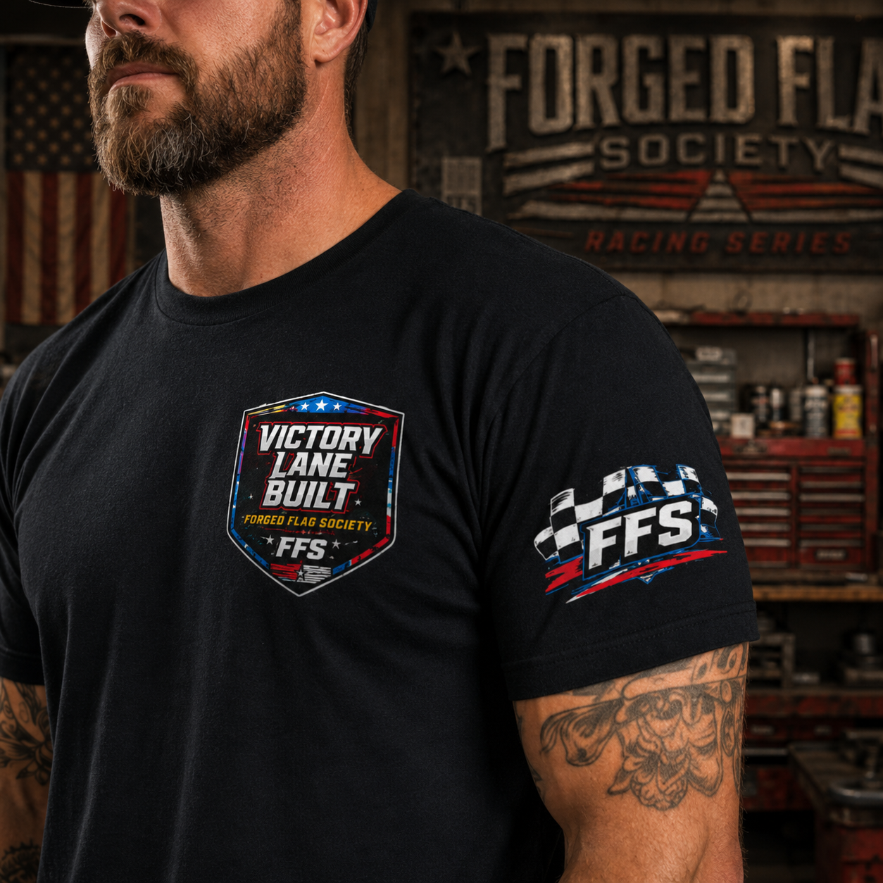Victory Lane Built Forged Flag Tee