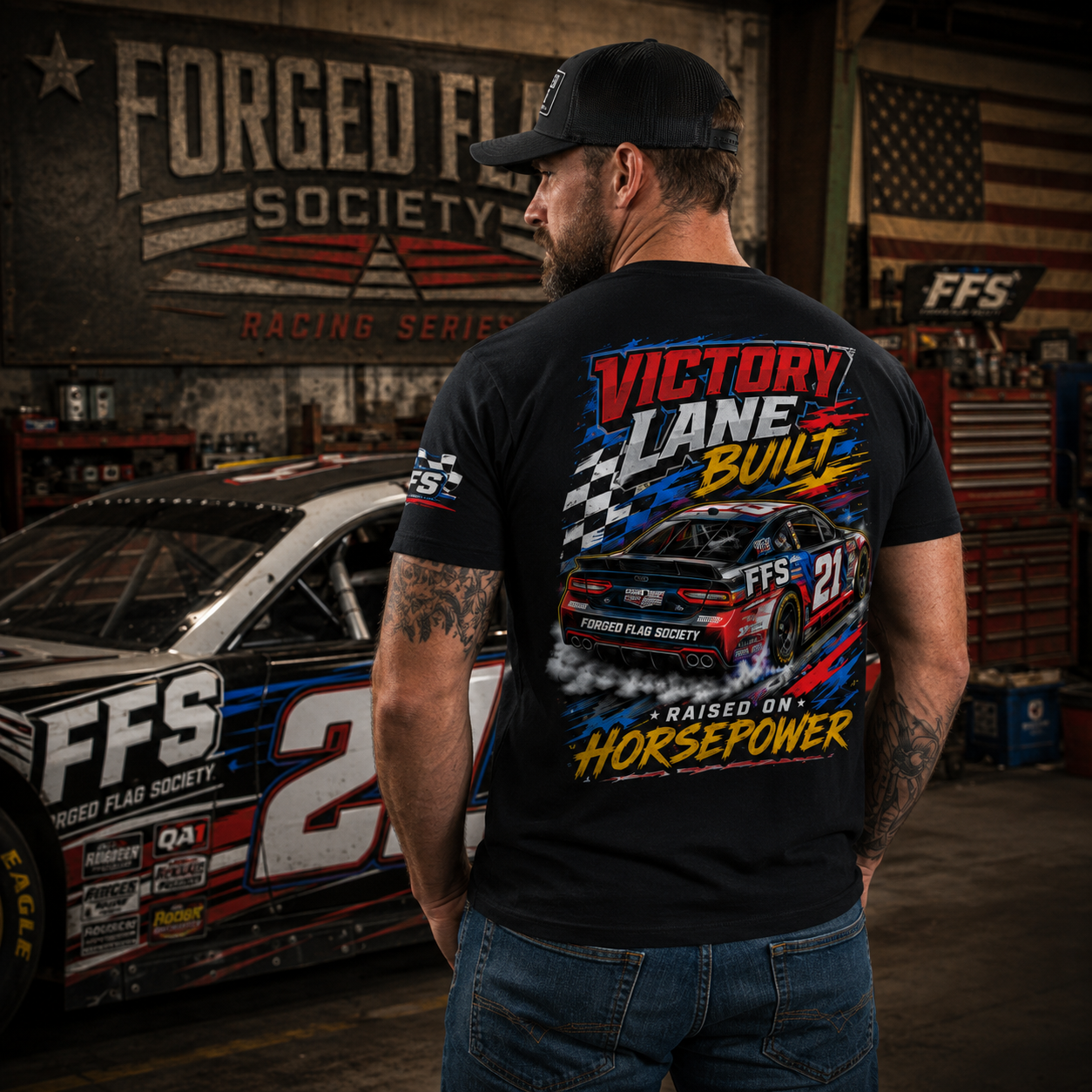 Victory Lane Built Forged Flag Tee