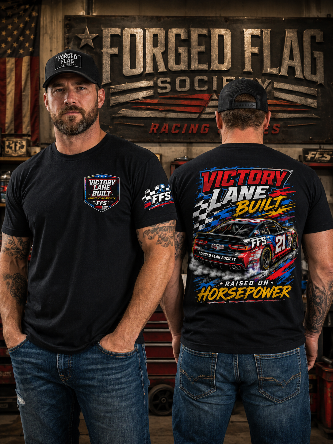 Victory Lane Built Forged Flag Tee
