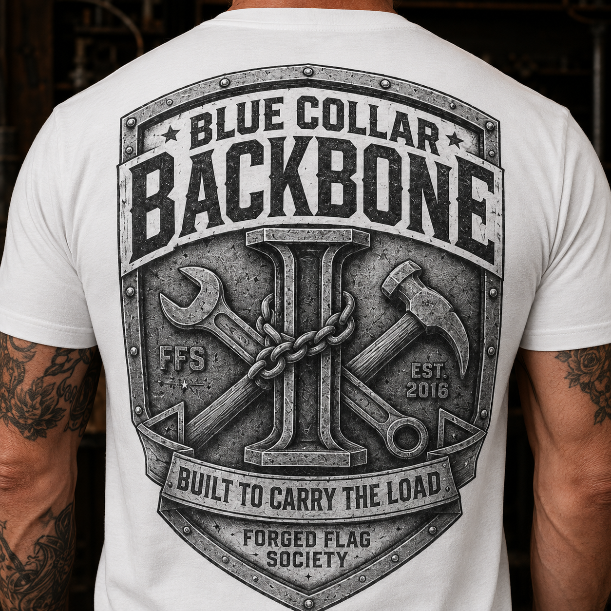 Blue Collar Backbone Forged Flag Tee
