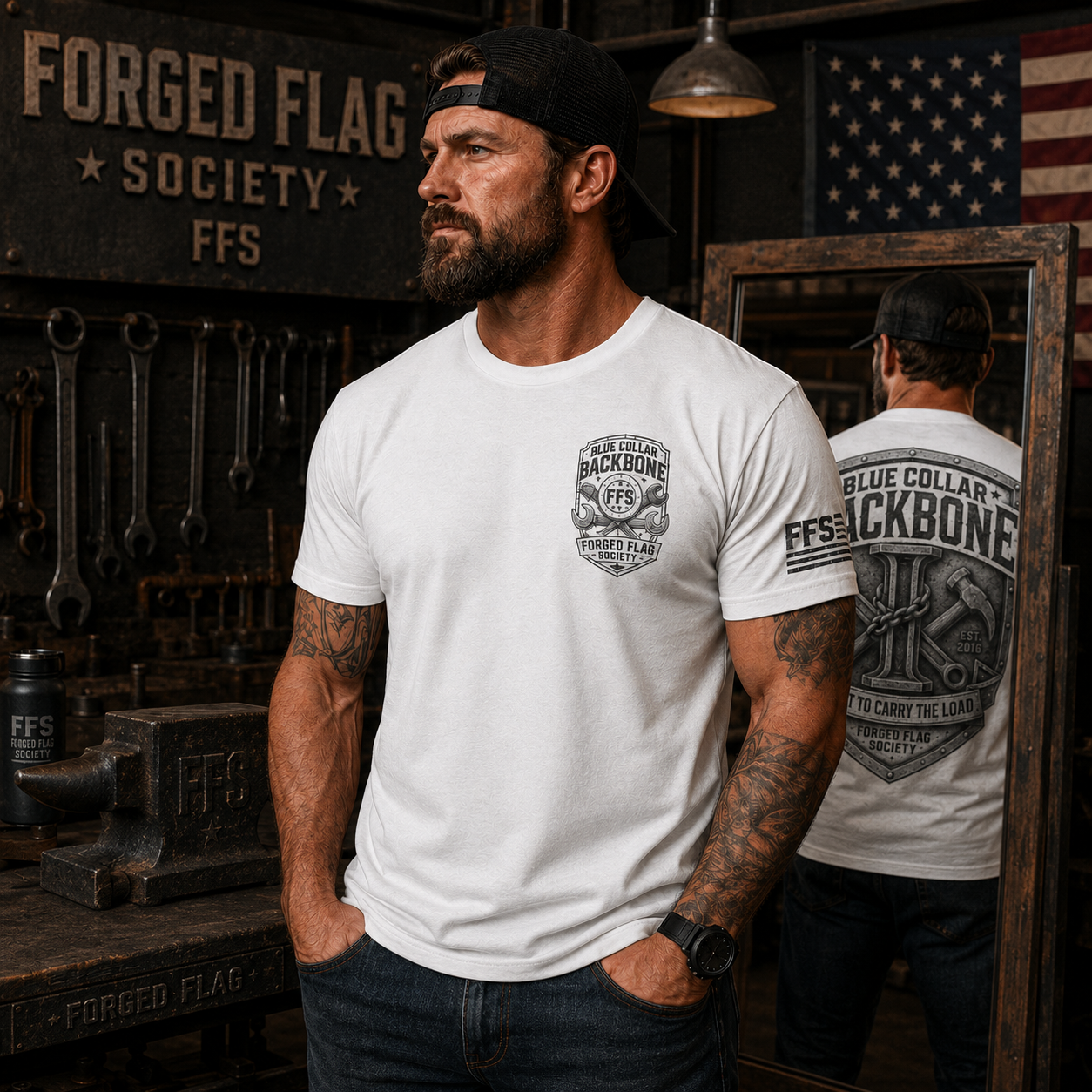 Blue Collar Backbone Forged Flag Tee