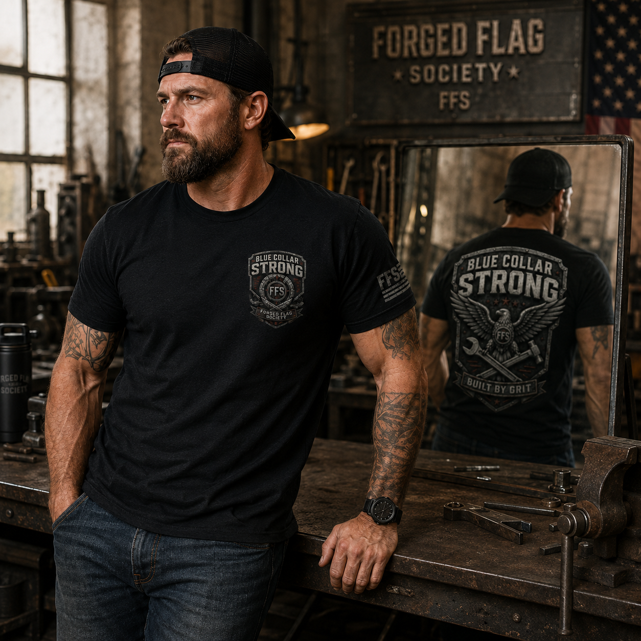 Blue Collar Strong Forged Flag Tee