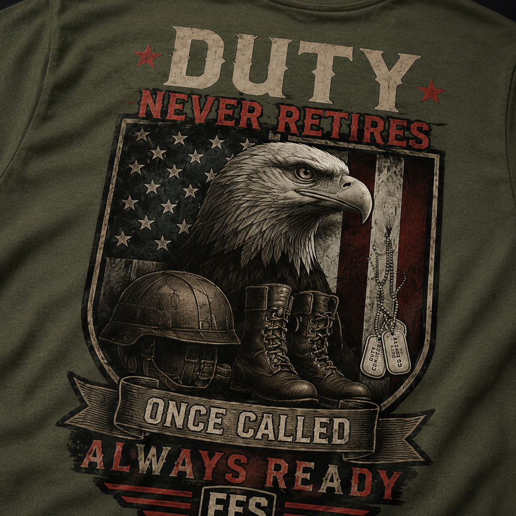 Duty Never Retires Forged Flag Tee
