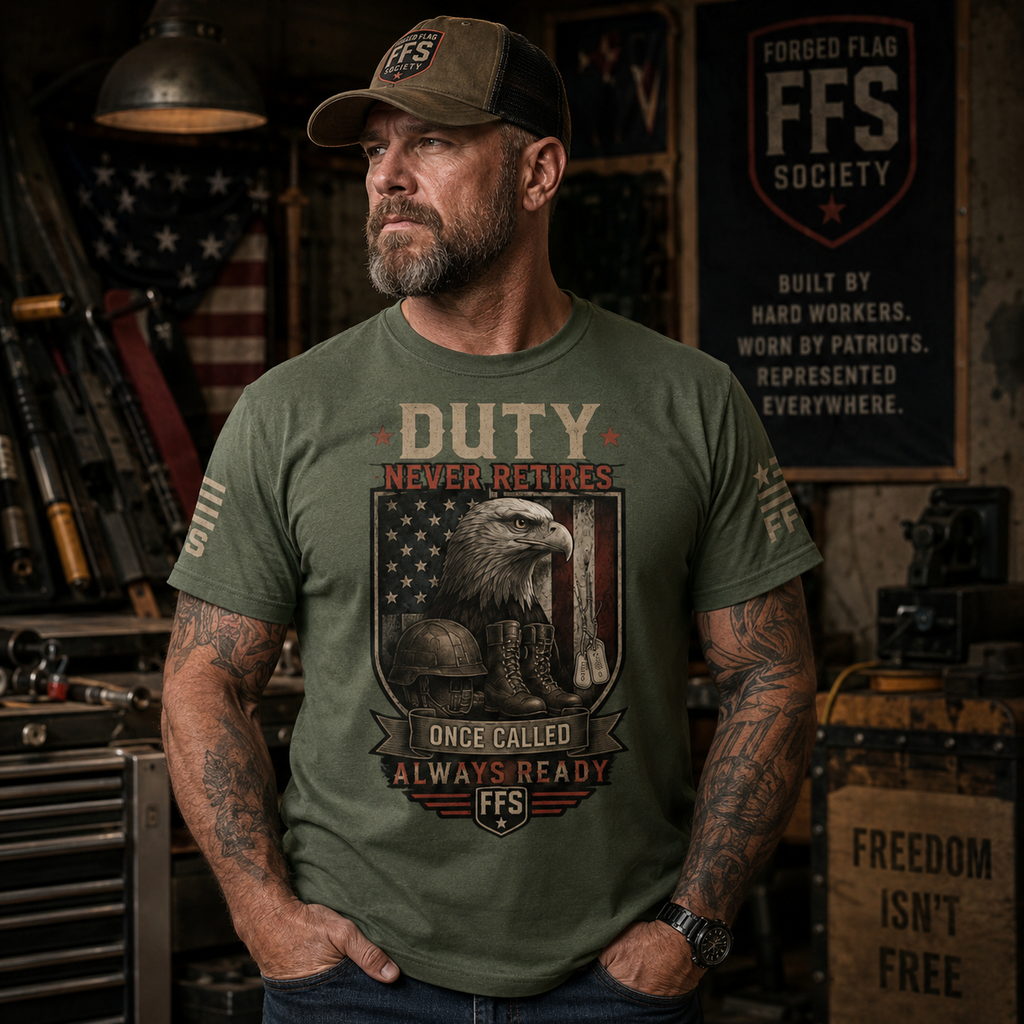 Duty Never Retires Forged Flag Tee