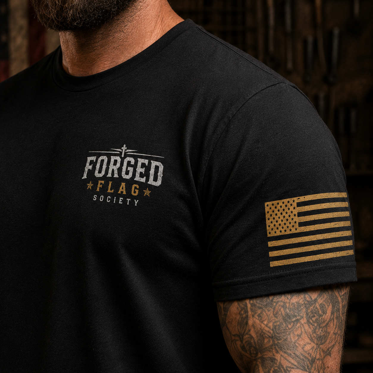 Faith Strength Freedom Forged Flag Tee