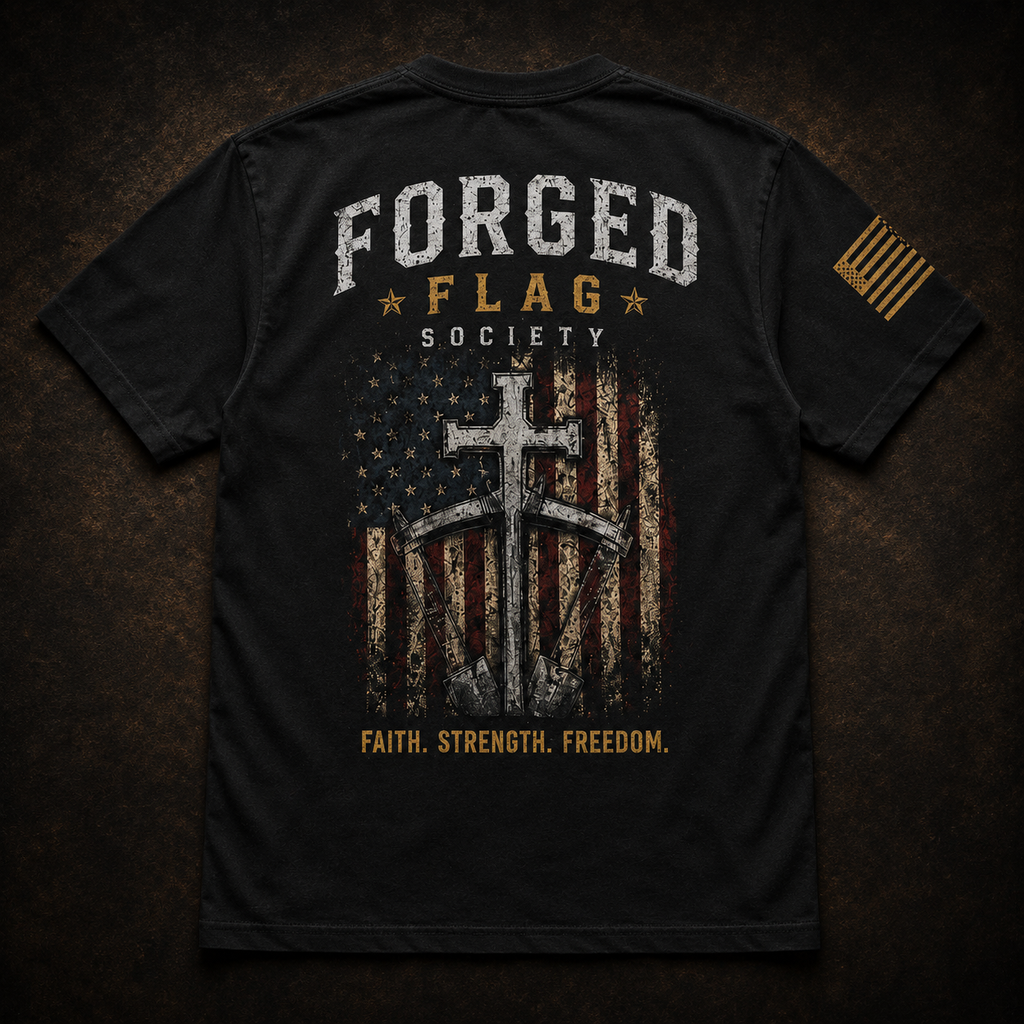 Faith Strength Freedom Forged Flag Tee