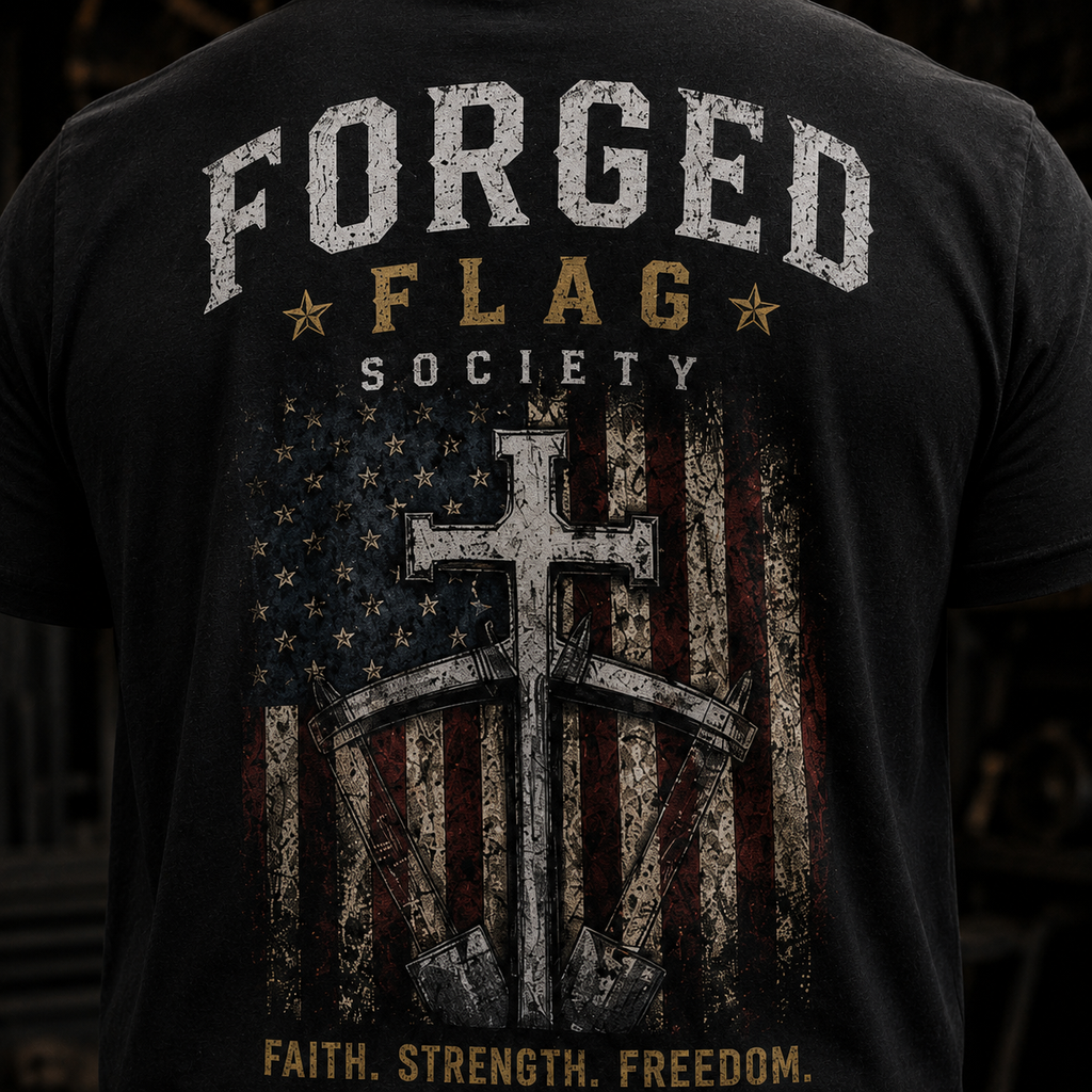 Faith Strength Freedom Forged Flag Tee