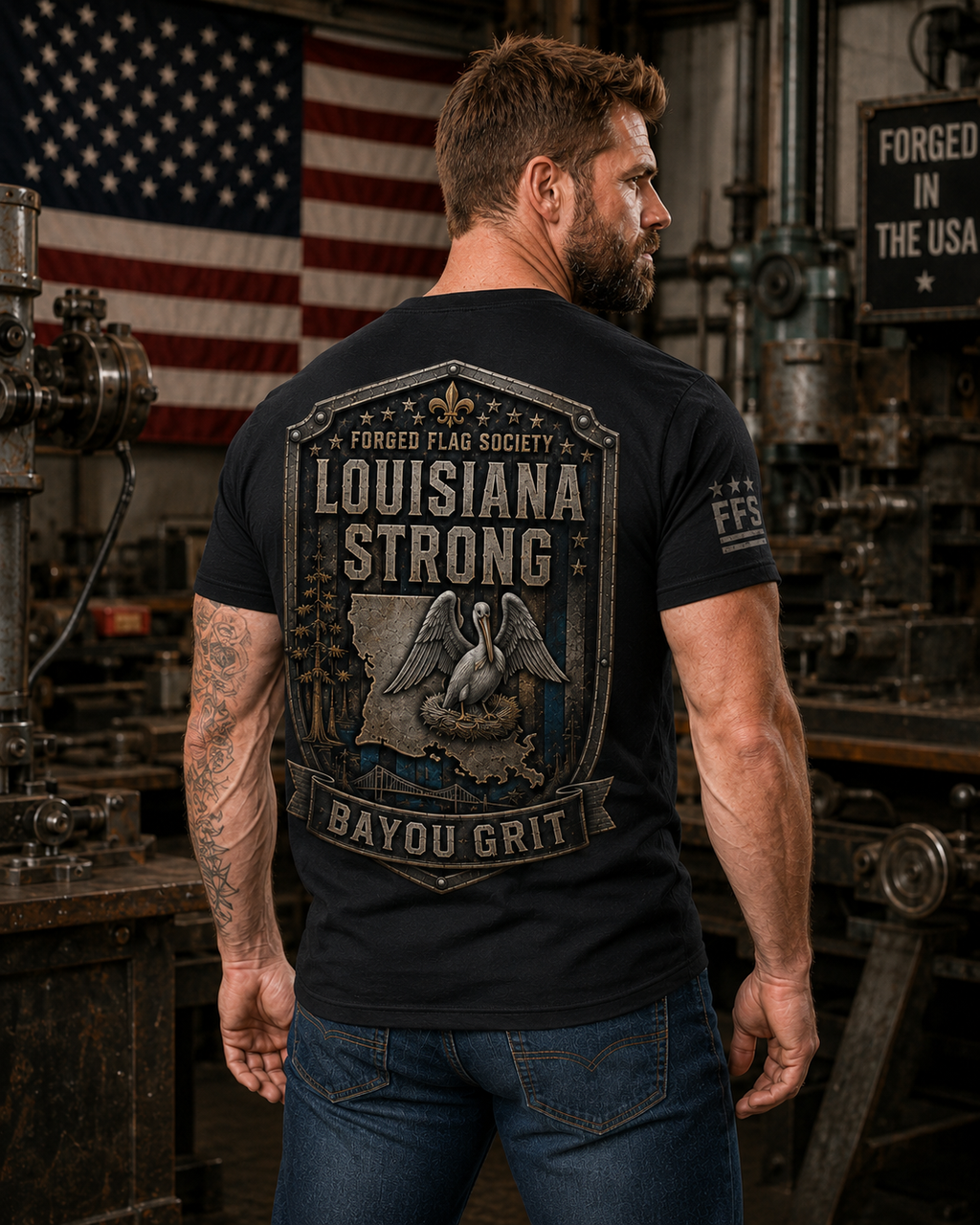 Louisiana Strong Forged Flag Tee