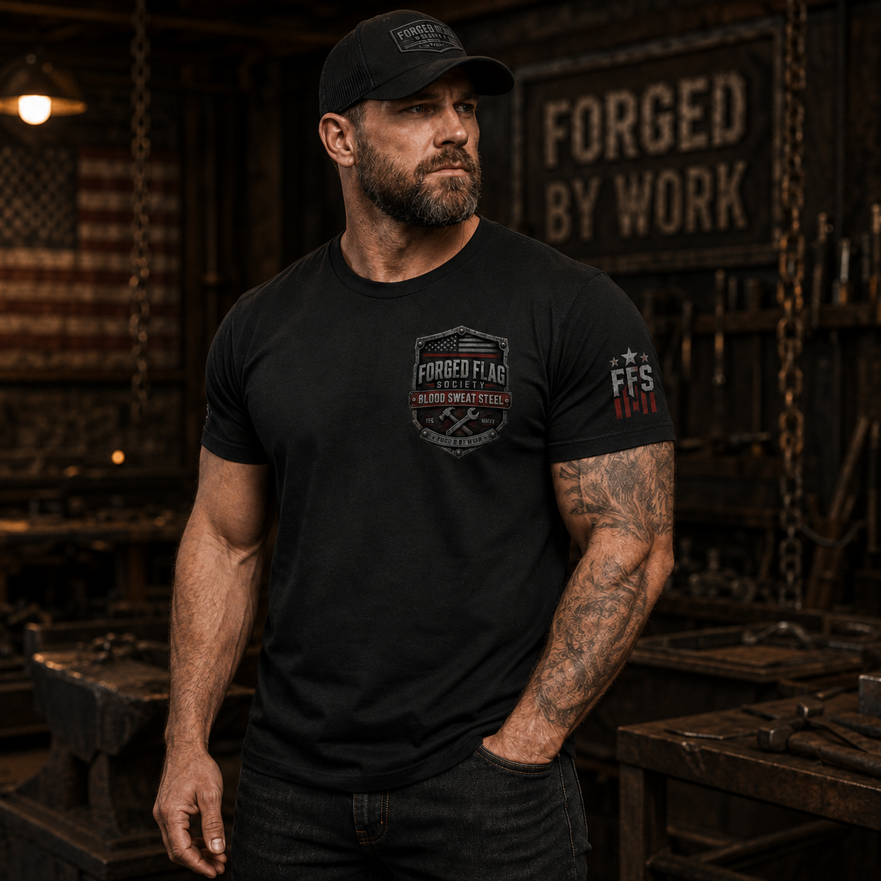 Blood Sweat Steel Forged Flag Tee