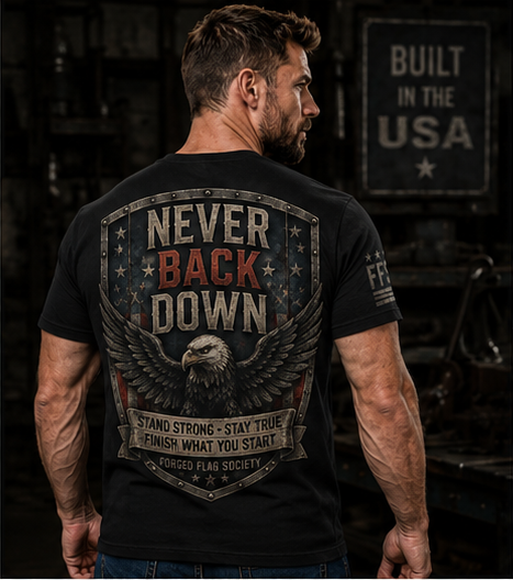 Never Back Down Forged Flag Tee