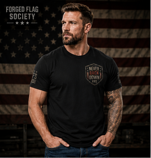 Never Back Down Forged Flag Tee