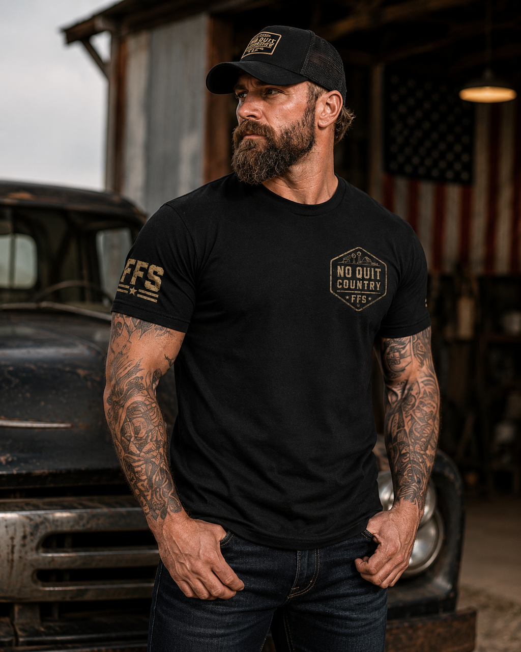 No Quit Country Forged Flag Tee