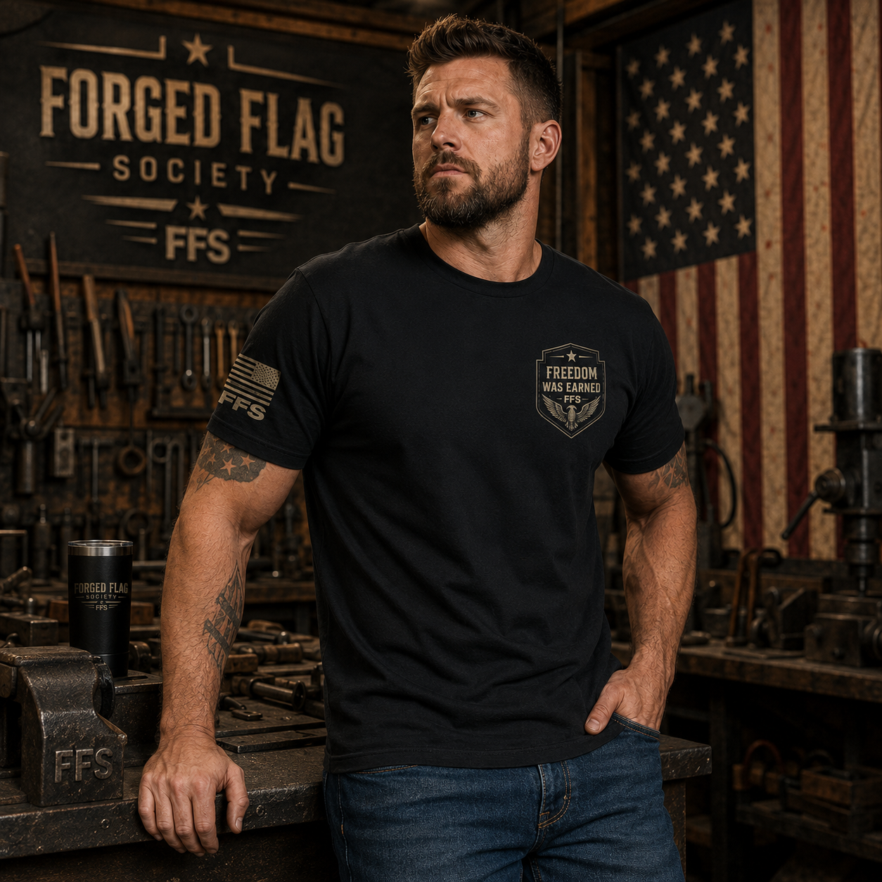 Freedom Was Earned Forged Flag Tee