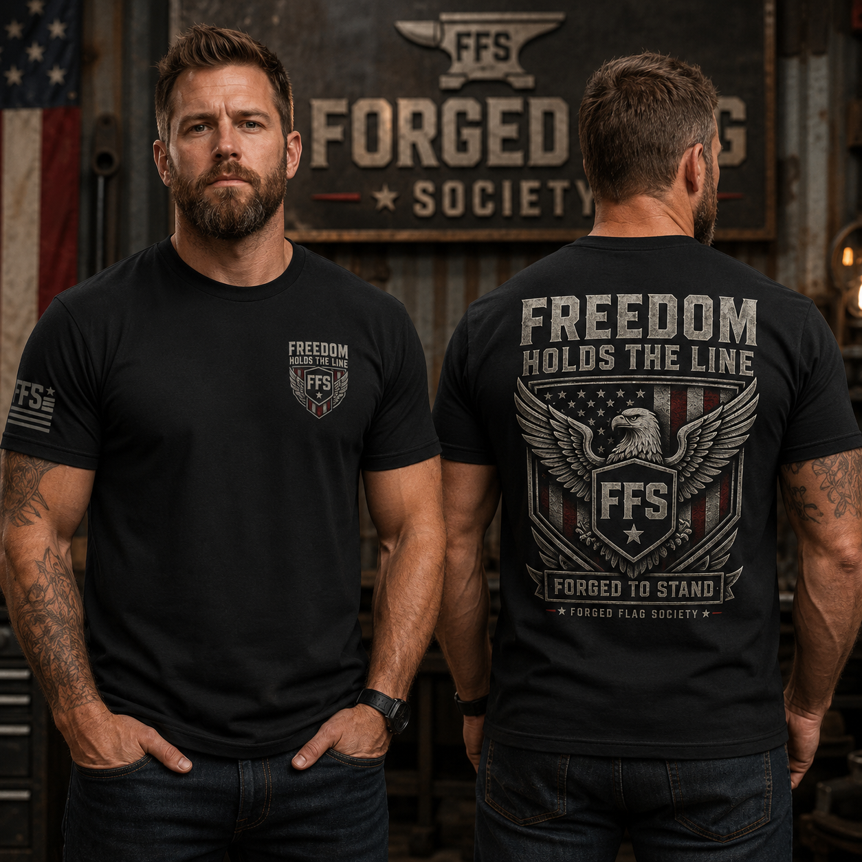 freedom-holids-the-line-ffs-main-image of male showing te shirt back and front images
