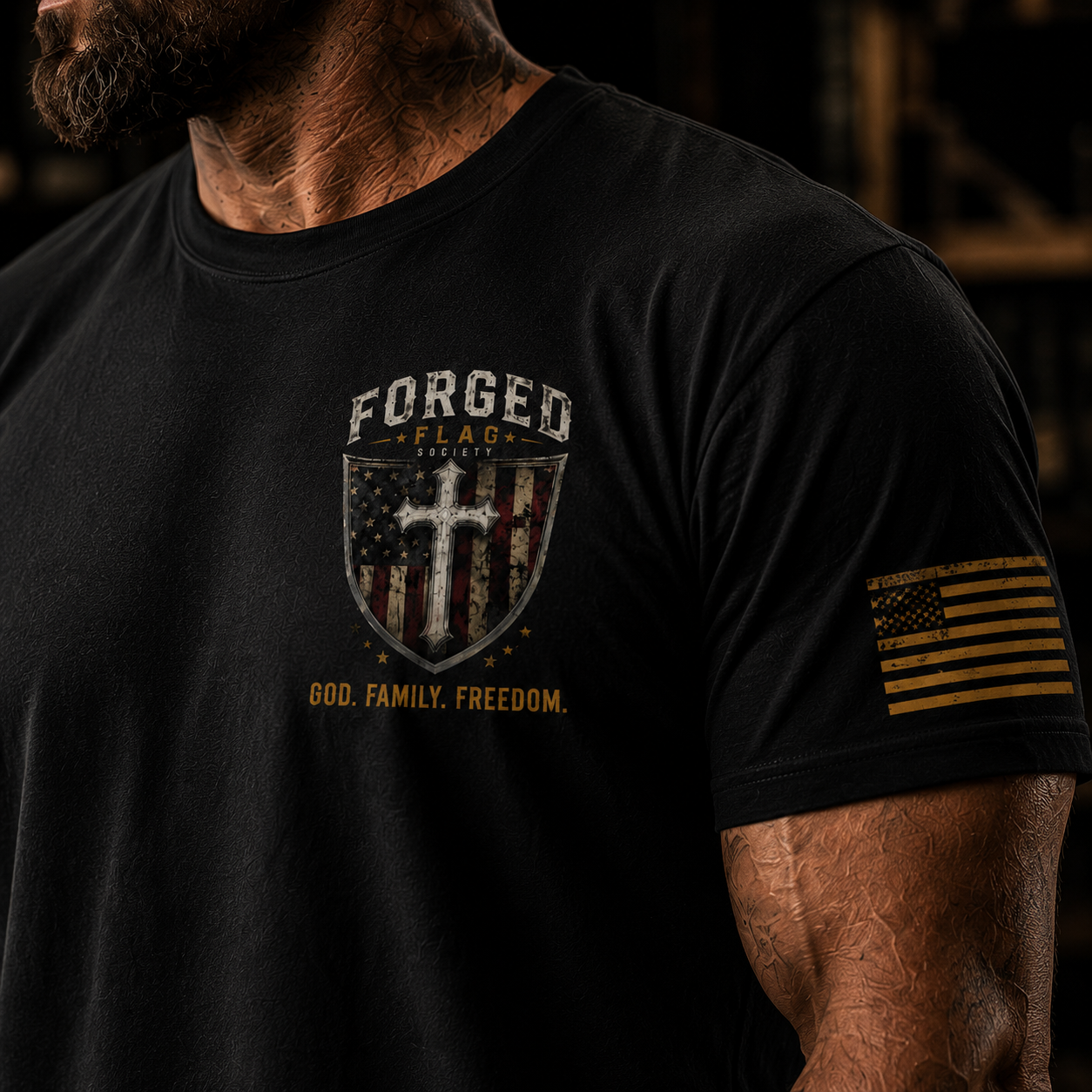 God Family Freedom Forged Flag Tee