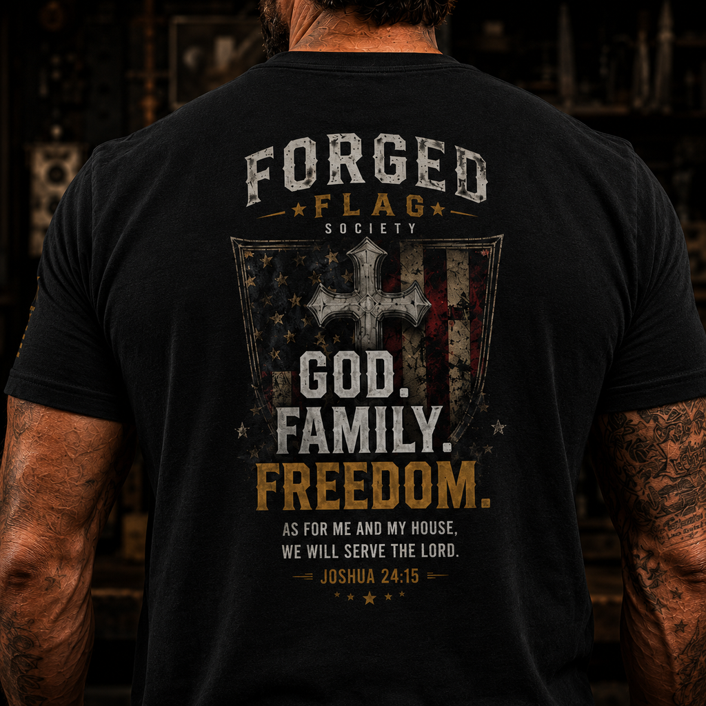God Family Freedom Forged Flag Tee