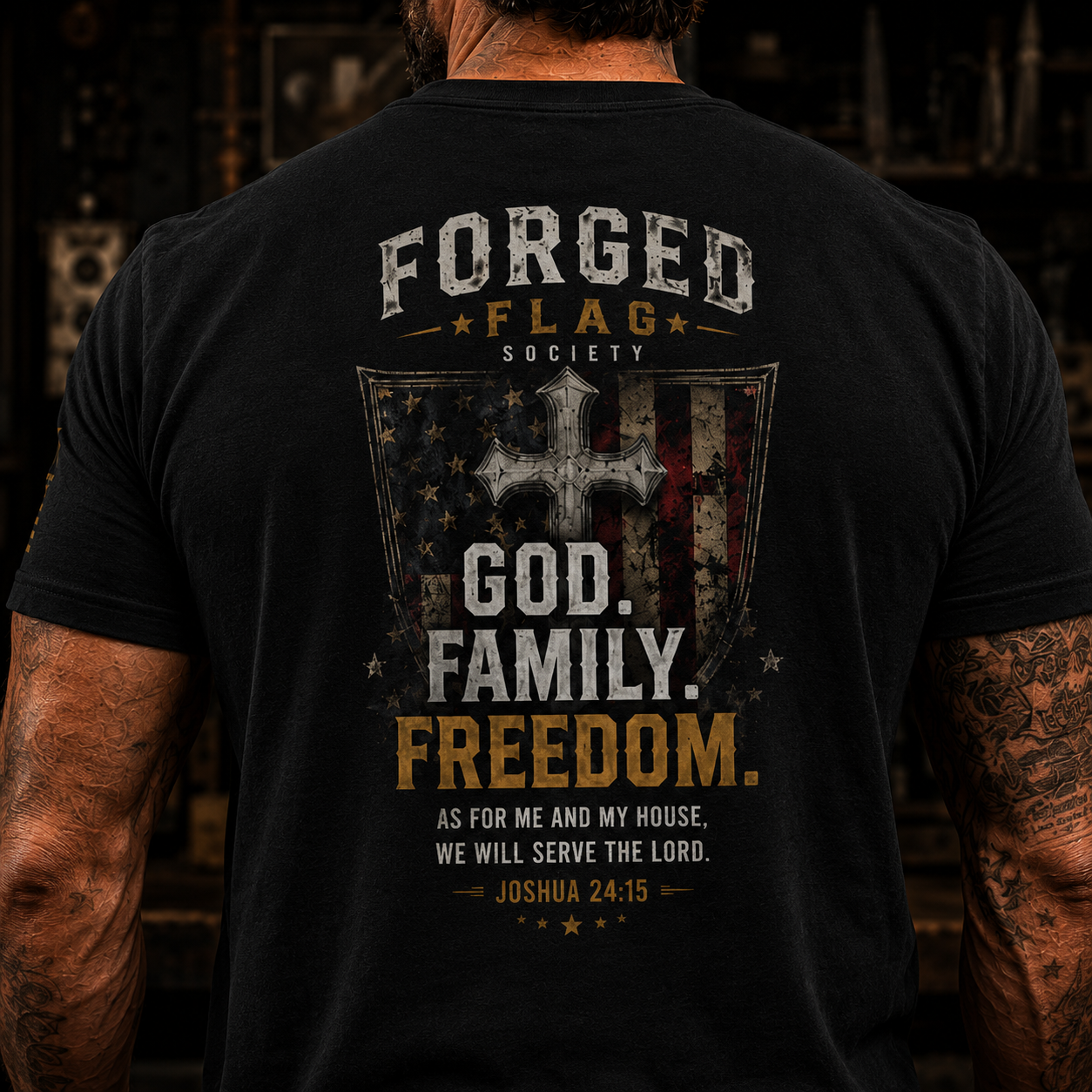 God Family Freedom Forged Flag Tee