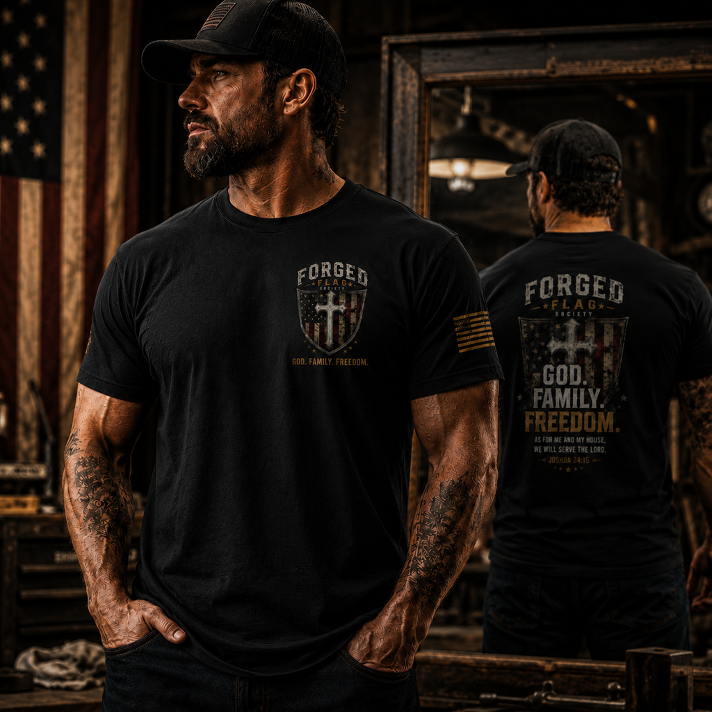 God Family Freedom Forged Flag Tee