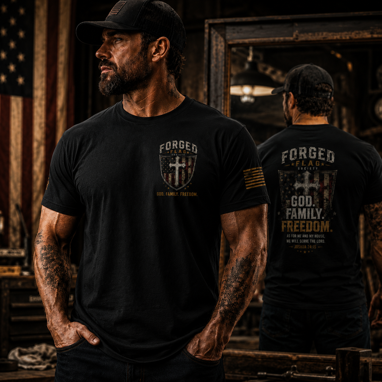 God Family Freedom Forged Flag Tee