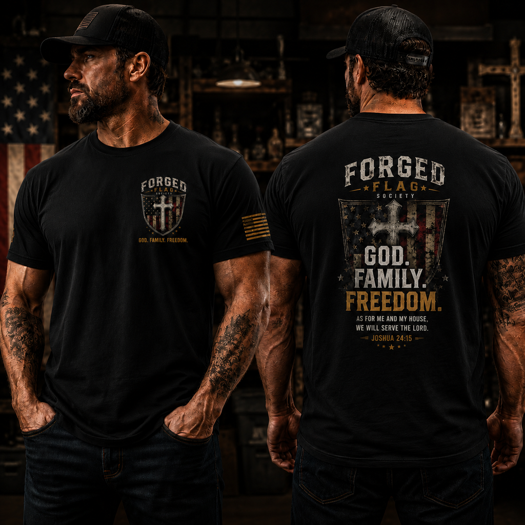 God Family Freedom Forged Flag Tee