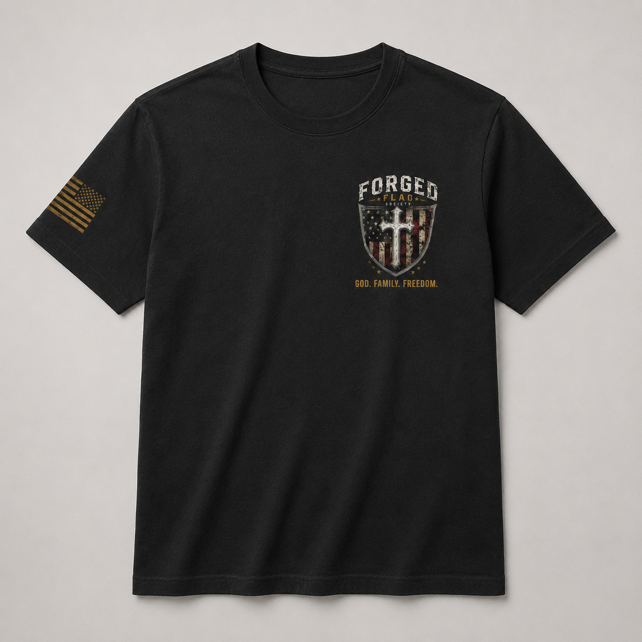 God Family Freedom Forged Flag Tee