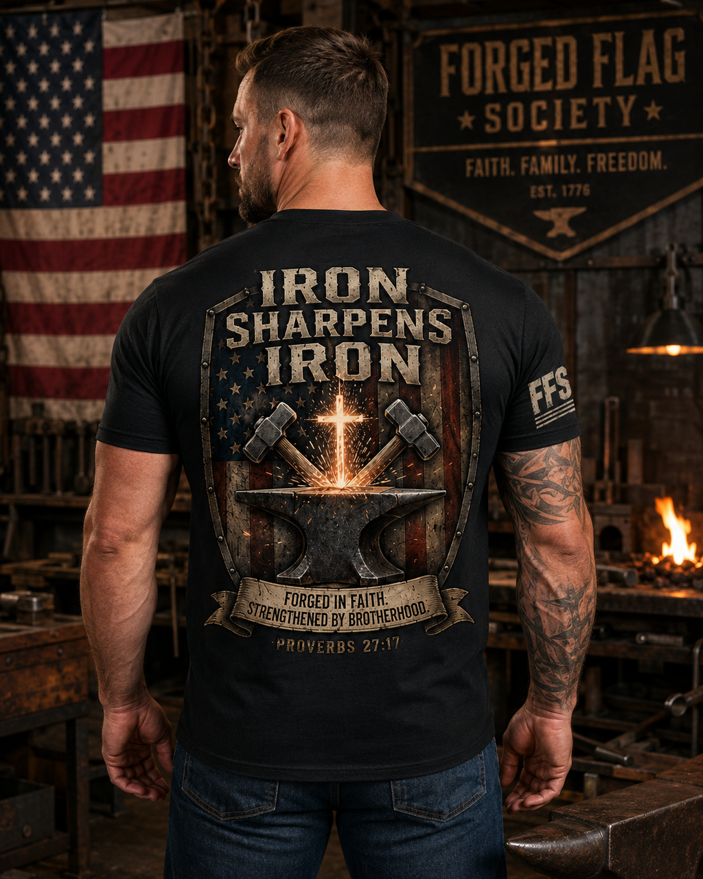 Iron Sharpens Iron Forged Flag Tee