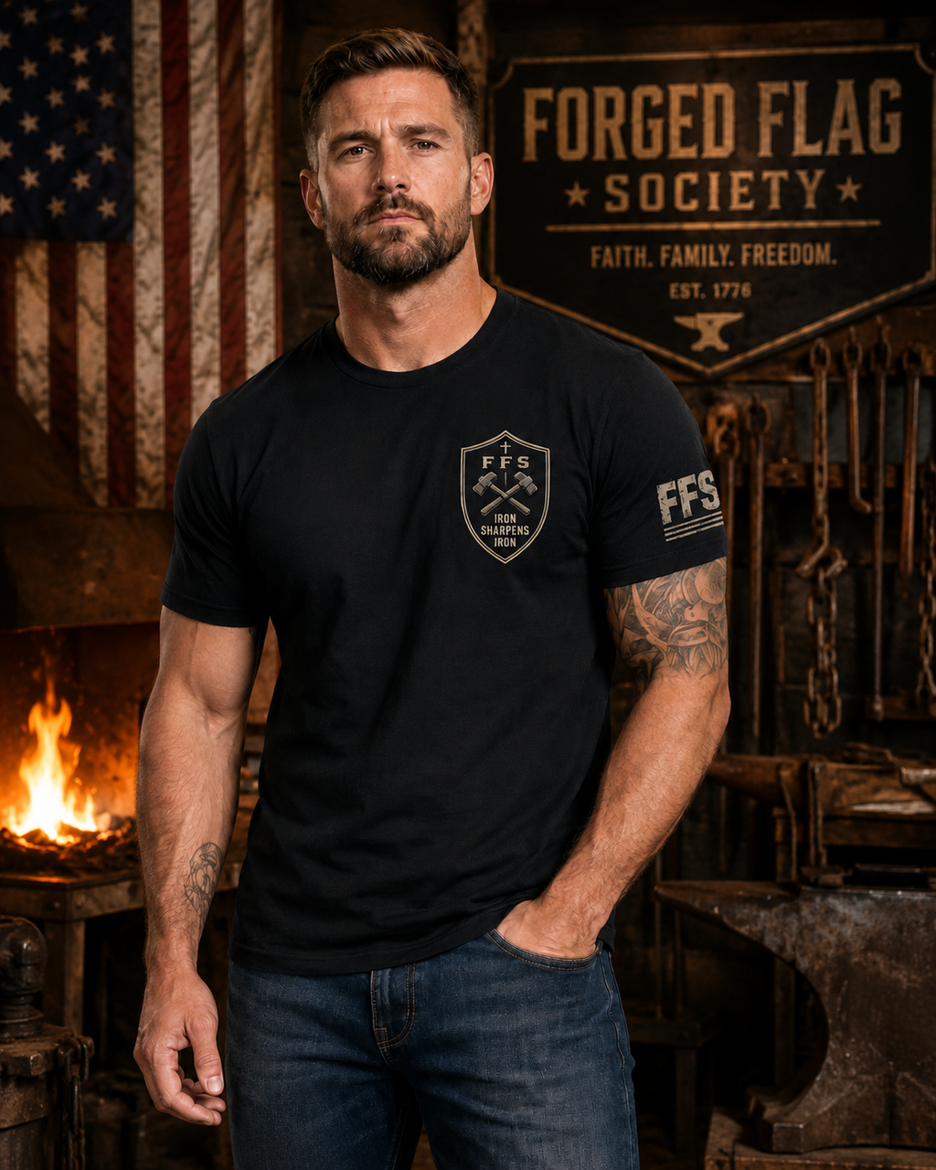 Iron Sharpens Iron Forged Flag Tee