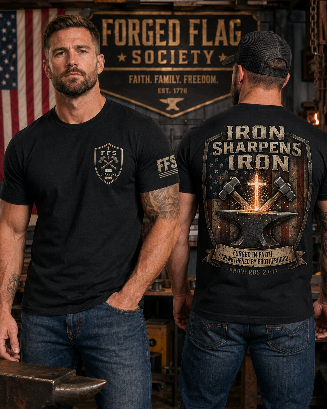 Iron Sharpens Iron Forged Flag Tee