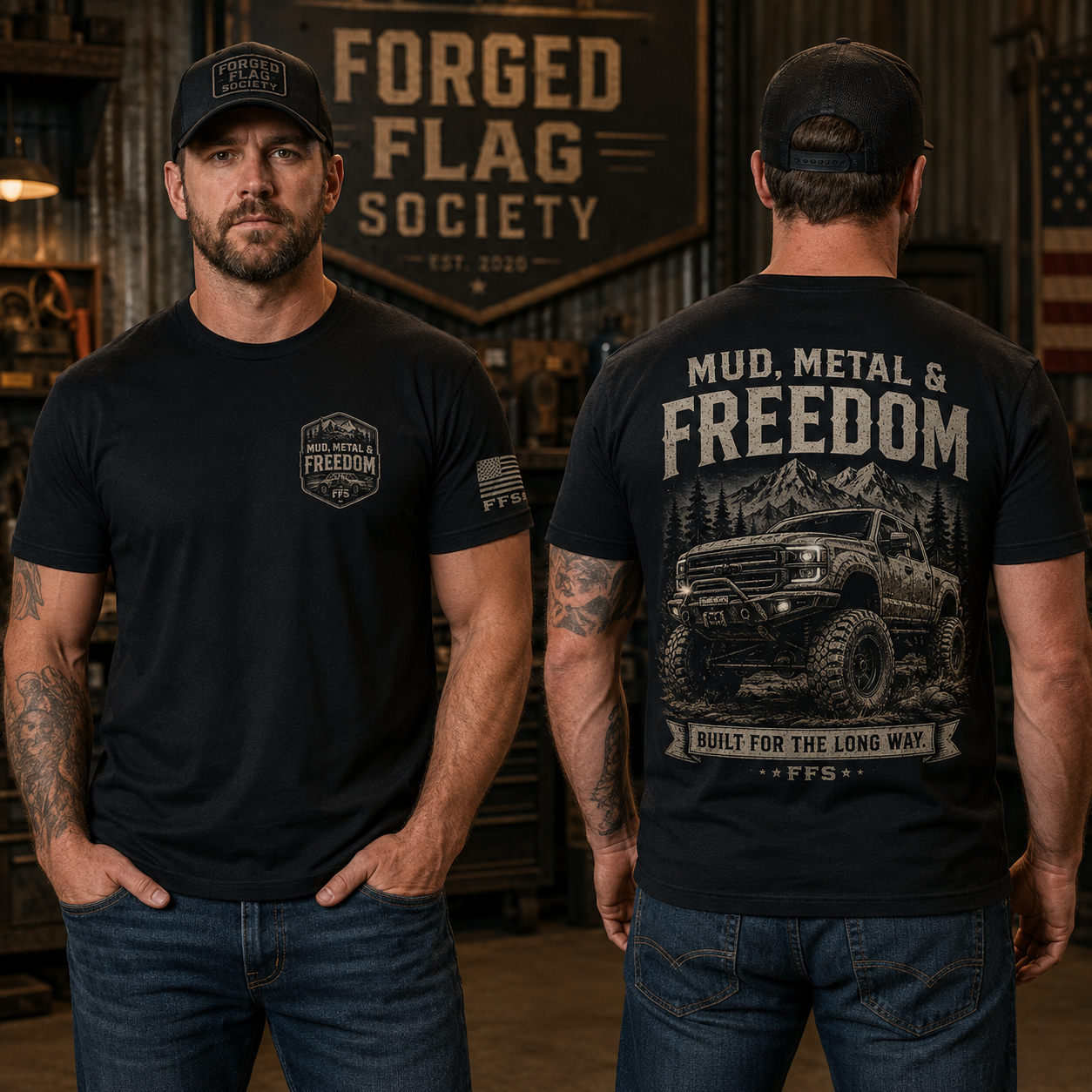 Mud, Metal & Freedom Forged Flag Tee