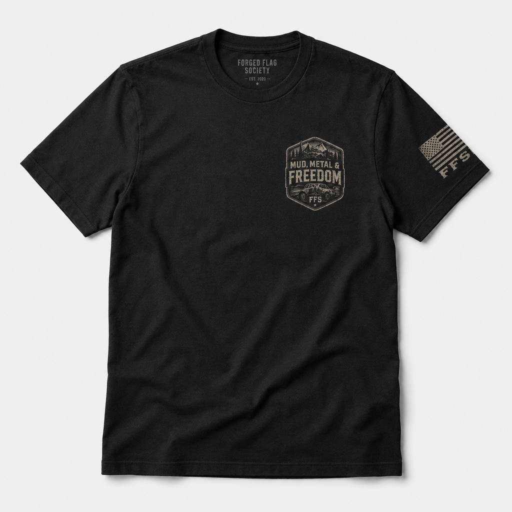 Mud, Metal & Freedom Forged Flag Tee