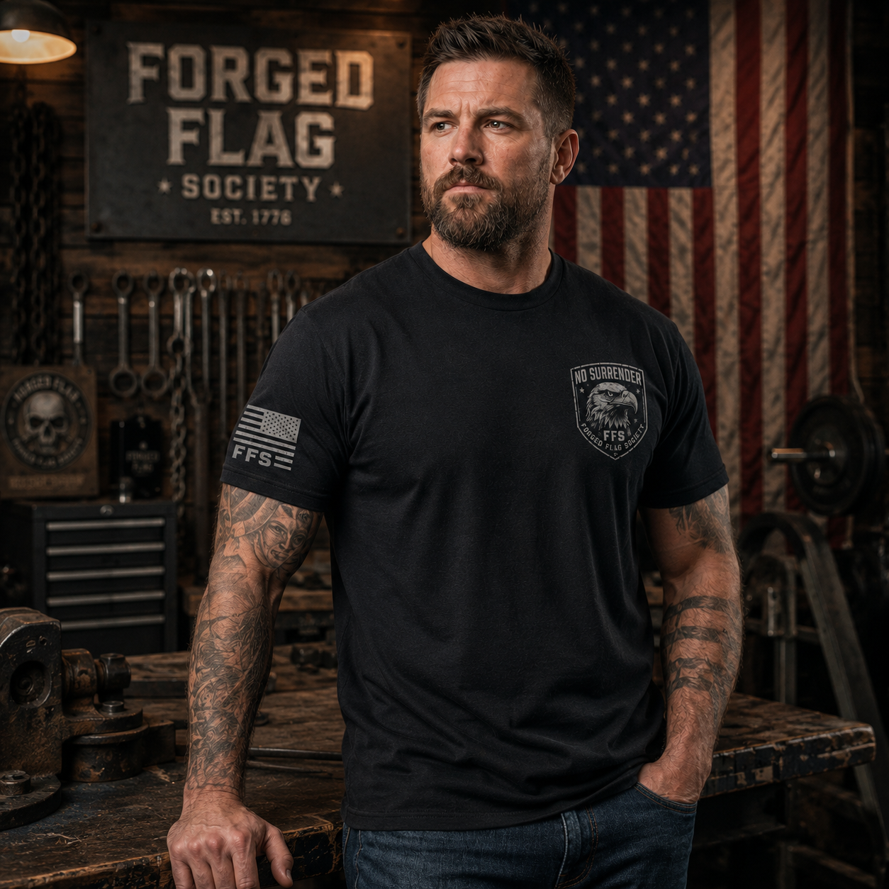 No Surrender Forged Flag Tee